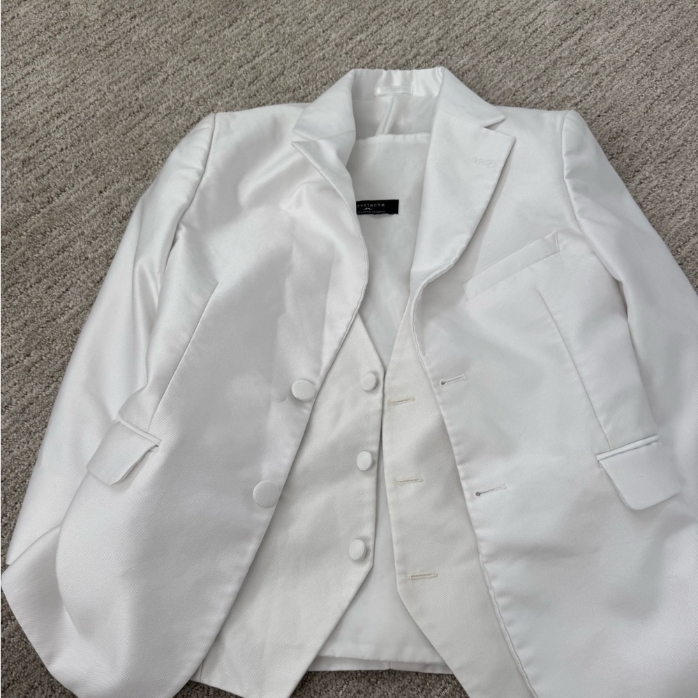 Boys 8 Moustache white blazer and vest set